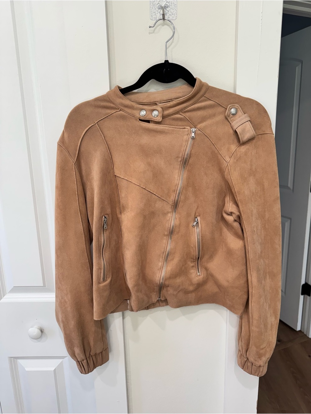 Blank NYC Suede Moto Jacket in Camel Tan